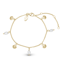 Pearl Shell Armbånd - Blankpoleret Forgyldt Sterling Sølv m. 3 Hvide Ferskvandsperler