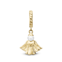 Heavenly Angel Hænger Charm 6 mm Til Armbånd - Blankpoleret Forgyldt Sterling Sølv m. 1 Ferskvandsperle
