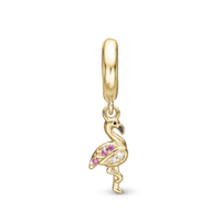 Flamingo Hænger Charm 6 mm Til Armbånd - Forgyldt Sterling Sølv m. 5 Hvide Cubic Zirkonia