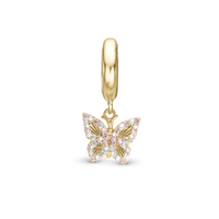 Sparkling Butterfly Hænger Charm 6 mm Til Armbånd - Blankpoleret Forgyldt Sterling Sølv m. 5 Pinke Cubic Zirkonia
