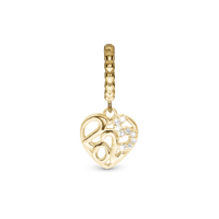 Year 2025 Hænger Charm 6 mm Til Armbånd - Blankpoleret Forgyldt Sterling Sølv m. 9 Hvide Cubic Zirkonia