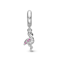 Flamingo Hænger Charm 6 mm Til Armbånd - Sterling Sølv m. 5 Hvide Cubic Zirkonia