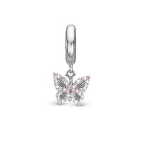 Sparkling Butterfly Hænger Charm 6 mm Til Armbånd - Blankpoleret Sterling Sølv m. 20 Hvide Cubic Zirkonia