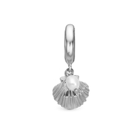 Clam shell Hænger Charm 6 mm Til Armbånd - Blankpoleret Sterling Sølv m. 1 Ferskvandsperle