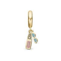Surfboard Limited Edition Hænger Charm 6 mm Til Armbånd - Blankpoleret Forgyldt Sterling Sølv m. 1 Cubic Zirkonia