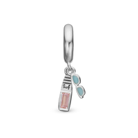 Surfboard Limited Edition Hænger Charm 6 mm Til Armbånd - Blankpoleret Sterling Sølv m. 1 Cubic Zirkonia