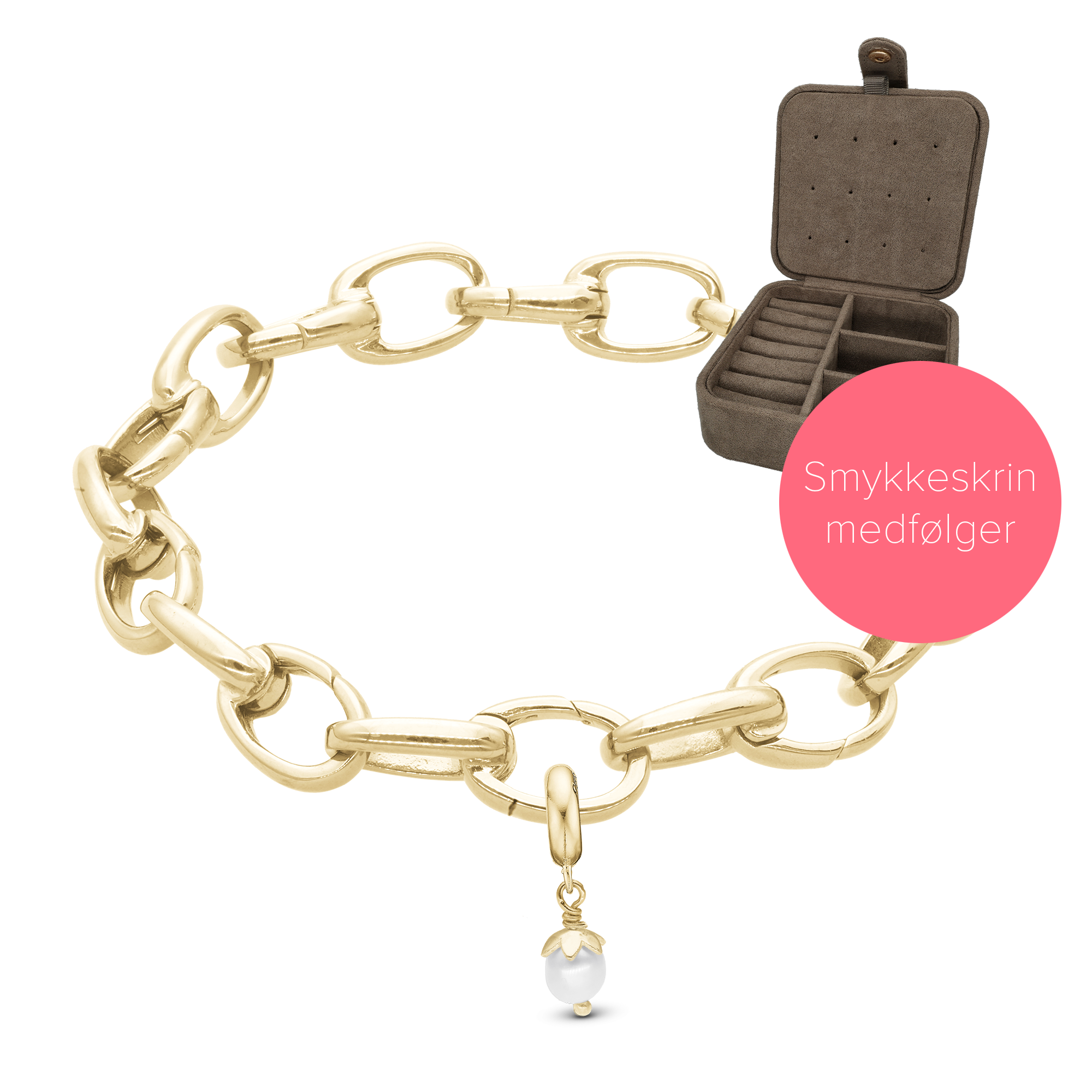 chunky link armbånd i forgyldt med charm