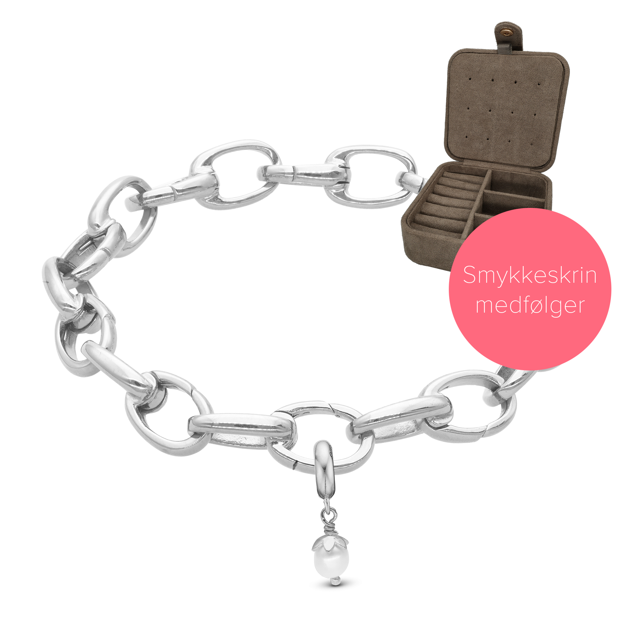 Chunky link armbånd med charm i sølv