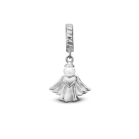 Heavenly Angel - Hænger Charm 4 mm Til Armbånd - Blankpoleret Sterling Sølv m. 1 Ferskvandsperle