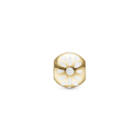 White Bloom, mother of pearl - Charm 4 mm Til Armbånd - Forgyldt Sterling Sølv