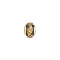 Golden Black Globe - Charm 4 mm Til Armbånd - Forgyldt Sterling Sølv m. 1 Glas