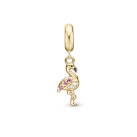 Flamingo - Hænger Charm 4 mm Til Armbånd - Forgyldt Sterling Sølv m. 5 Cubic Zirkonia