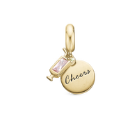 Cheers - Hænger Charm 4 mm Til Armbånd - Forgyldt Sterling Sølv m. 2 Cubic Zirkonia