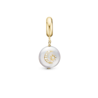Sun & Moon - Hænger Charm 4 mm Til Armbånd - Forgyldt Sterling Sølv m. 9 Ferskvandsperler