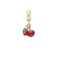 Happy Cherries - Hænger Charm 4 mm Til Armbånd - Forgyldt Sterling Sølv m. 7 Cubic Zirkonia