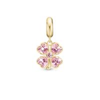 Pink Heart Clover - Hænger Charm 4 mm Til Armbånd - Blankpoleret Forgyldt Sterling Sølv m. 5 Cubic Zirkonia