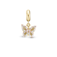 Sparkling Butterfly - Hænger Charm 4 mm Til Armbånd - Blankpoleret Forgyldt Sterling Sølv m. 20 Cubic Zirkonia
