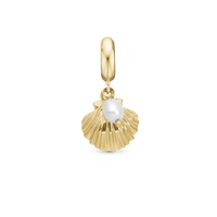 Clam shell - Hænger Charm 4 mm Til Armbånd - Blankpoleret Forgyldt Sterling Sølv m. 1 Ferskvandsperle