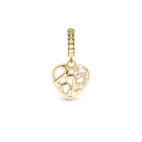 Year 2025 - Hænger Charm 4 mm Til Armbånd - Blankpoleret Forgyldt Sterling Sølv m. 9 Cubic Zirkonia