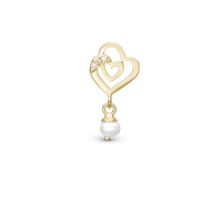 Two Hearts - Hænger Charm 4 mm Til Armbånd - Blankpoleret Forgyldt Sterling Sølv m. 3 Cubic Zirkonia
