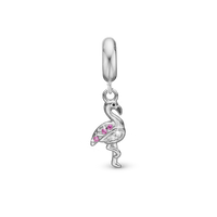 Flamingo - Hænger Charm 4 mm Til Armbånd - Sterling Sølv m. 5 Cubic Zirkonia
