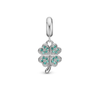 Lucky Clover - Hænger Charm 4 mm Til Armbånd - Sterling Sølv m. 20 Cubic Zirkonia