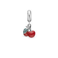 Happy Cherries - Hænger Charm 4 mm Til Armbånd - Sterling Sølv m. 7 Cubic Zirkonia