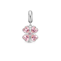Pink Heart Clover - Hænger Charm 4 mm Til Armbånd - Blankpoleret Sterling Sølv m. 5 Cubic Zirkonia