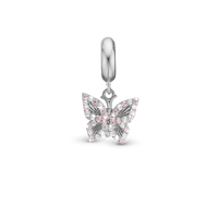 Sparkling Butterfly - Hænger Charm 4 mm Til Armbånd - Blankpoleret Sterling Sølv m. 20 Cubic Zirkonia