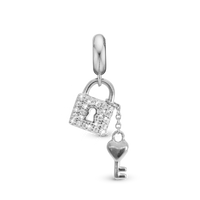 Unlock my Heart - Hænger Charm 4 mm Til Armbånd - Blankpoleret Sterling Sølv m. 24 Cubic Zirkonia