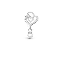 Two Hearts - Hænger Charm 4 mm Til Armbånd - Blankpoleret Sterling Sølv m. 3 Cubic Zirkonia