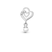 Two Hearts Charm 6 mm til Classic Læderarmbånd - Blankpoleret Sterling Sølv m. 3 Hvide Cubic Zirkonia