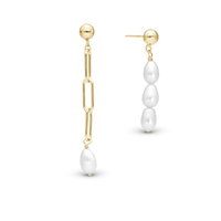 Playful Pearls Hænge Øreringe - Blankpoleret Forgyldt Sterling Sølv m. 4 Hvide Ferskvandsperler