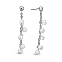 Dangling Pearls Hænge Øreringe - Sterling Sølv m. 10 Hvide Ferskvandsperler