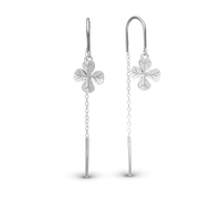 Long Four Leaf Clover Hænge Øreringe - Børstet Sterling Sølv