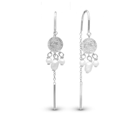 Long Dazzling Imprint Hænge Øreringe - Blankpoleret Sterling Sølv m. 6 Hvide Ferskvandsperler