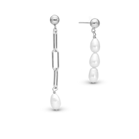 Playful Pearls Hænge Øreringe - Blankpoleret Sterling Sølv m. 4 Hvide Ferskvandsperler