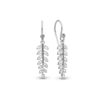 Forest Leaves Hænge Øreringe - Blankpoleret Sterling Sølv m. 40 Hvide Cubic Zirkonia