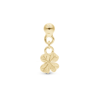 Dangling Four Leaf Clover Enkelt Ørestik / Single Stud - Børstet Forgyldt Sterling Sølv