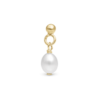 Dangling Pearl Enkelt Ørestik / Single Stud - Blankpoleret Forgyldt Sterling Sølv m. 1 Ferskvandsperle