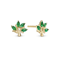 Green Family Tree Ørestikker - Forgyldt Sterling Sølv m. 8 Grønne Cubic Zirkonia