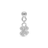 Dangling Four Leaf Clover Enkelt Ørestik / Single Stud - Børstet Sterling Sølv