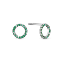 Green Circles Ørestikker - Sterling Sølv m. 36 Grønne Cubic Zirkonia