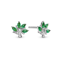 Green Family Tree Ørestikker - Sterling Sølv m. 8 Grønne Cubic Zirkonia