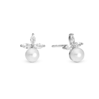 Pearl Lotus Ørestikker - Blankpoleret Sterling Sølv m. 6 Hvide Cubic Zirkonia