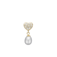 Sparkling Heart Vedhæng - Forgyldt Sterling Sølv m. 14 Hvide Cubic Zirkonia og 1 Ferskvandsperle
