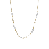 Links and Pearls Halskæde - Forgyldt Sterling Sølv m. 10 Hvide Ferskvandsperler