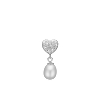 Sparkling Heart Vedhæng - Sterling Sølv m. 14 Hvide Cubic Zirkonia og 1 Ferskvandsperle
