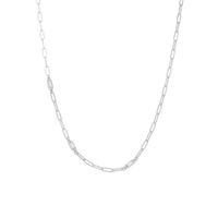 Shiny Links Halskæde - Blankpoleret Sterling Sølv m. 3 Hvide Cubic Zirkonia