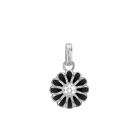 16 mm Sort Marguerite Vedhæng - Sterling Sølv m. 7 Hvide